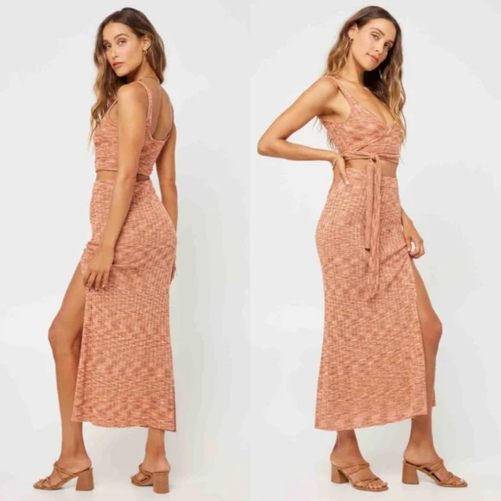 L*Space Zephyr Crop Bra Top Midi Slit Skirt - Picture 9 of 15